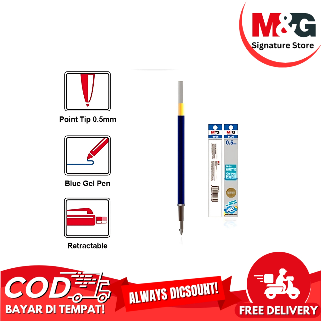 

isi Pulpen M&G Gel Pen Retractable Refill Tip 0.5mm G-5i 3 Warna Hitam Biru Merah - Satuan