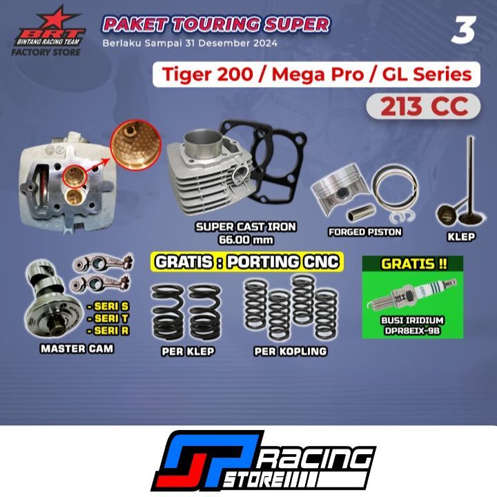 Paket Bore Up Tiger 200/Mega Pro Primus/GL-Head-Blok Piston-Cam-Per Kopling-BRT Paket Touring 3