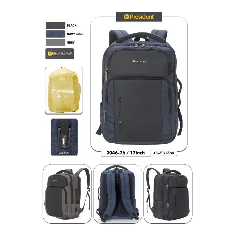 PRESIDENT Ransel Backpack Laptop Pria Wanita Tas Punggung Laptop