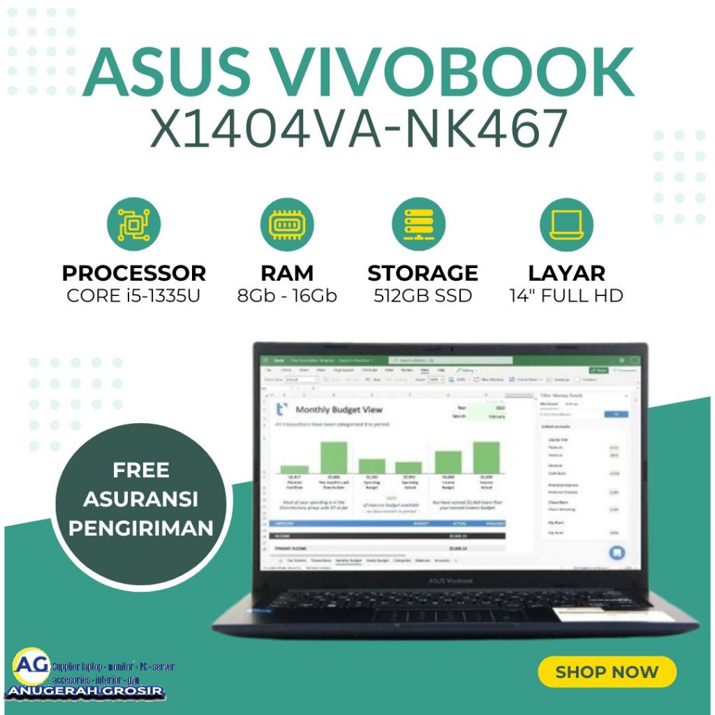 Laptop Asus VivoBook X1404VA-NK467 Core i5-1335U Ram 16Gb Ssd 512Gb 14" Full Hd - Laptop Asus core i