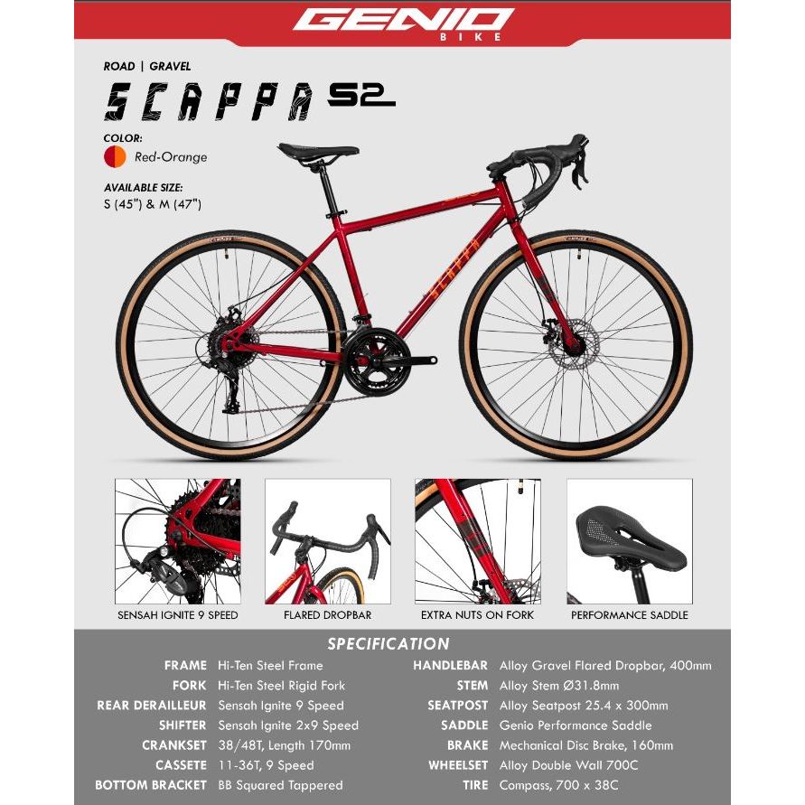 Sepeda Roadbike Genio Gravel Scappa S2 700C Terbaru Gen3