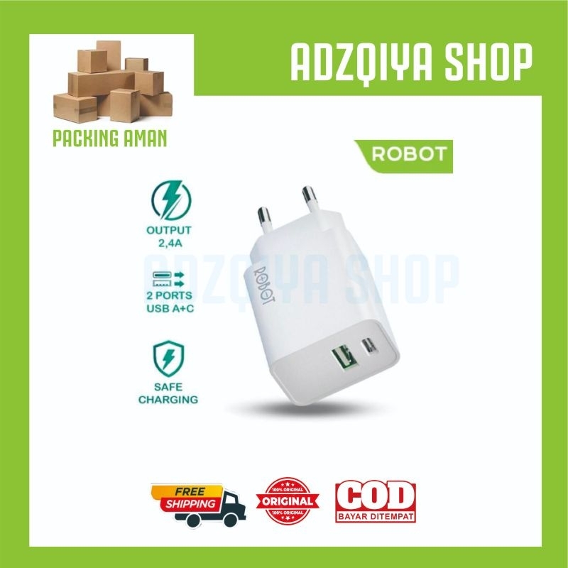 ADAPTOR ROBOT RT-K8 PLUS 2.4A Dual Output USB-A + USB-C