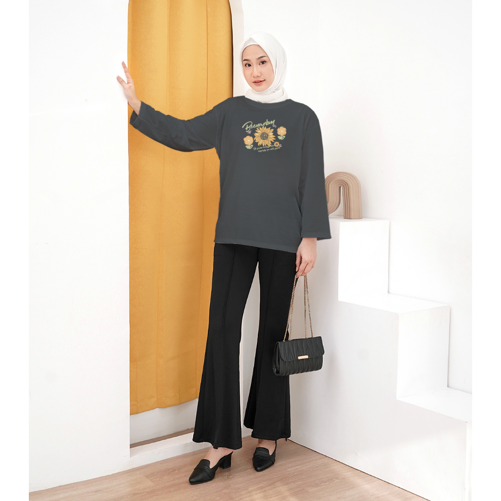 BBY.collection Kaos wanita oversize korean style lengan panjang bunga matahari