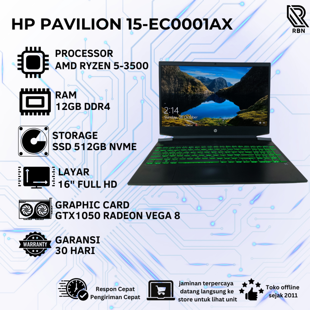 LAPTOP second Gaming HP PAVILON 15-ec0001ax RAM 12 GB SSD 512GB GTX1050