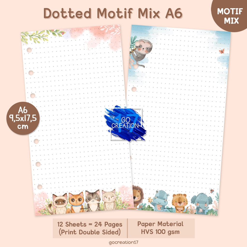 

Buku Planner Refill Kertas Binder Dot Bintik Dotted Animals Motif Premium A6