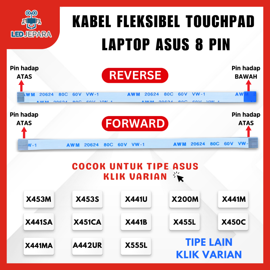 Kabel Fleksibel Touchpad Laptop Asus X453M X441B X200M A442UR 8 Pin Bolak Balik Reverse Kabel 8 Pin 