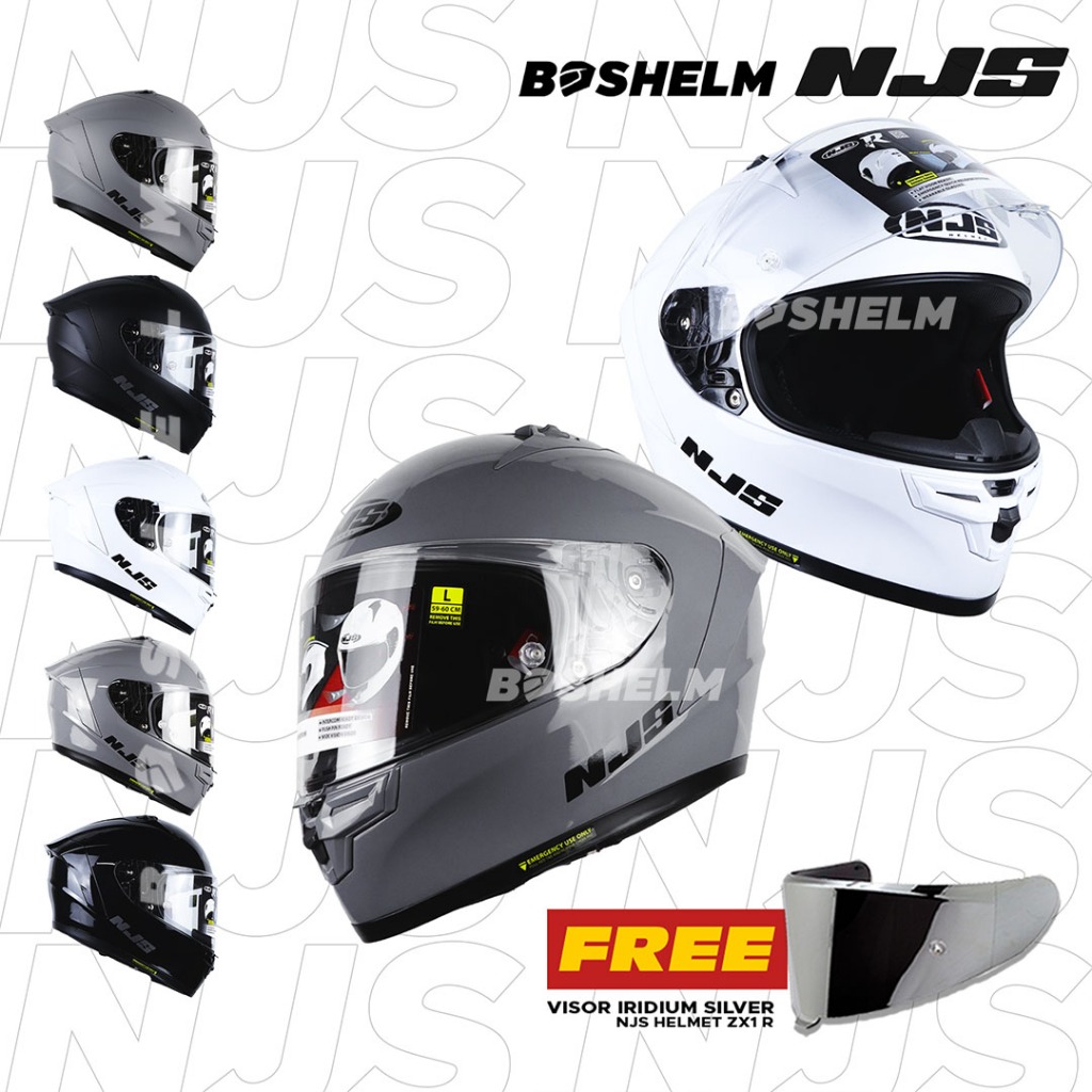 BOSHELM Helm NJS ZX-1R Solid STONE GREY GLOSSY Helm Full Face SNI