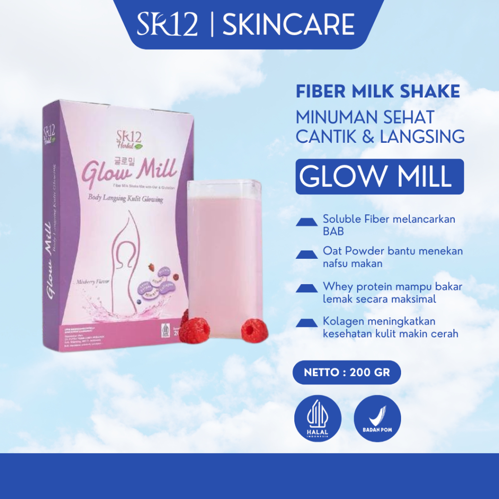 Glow Mill SR12 200gr Milk Shake Minuman Whey Protein & Glutation Untuk Diet & Kecantikan Kulit Cerah