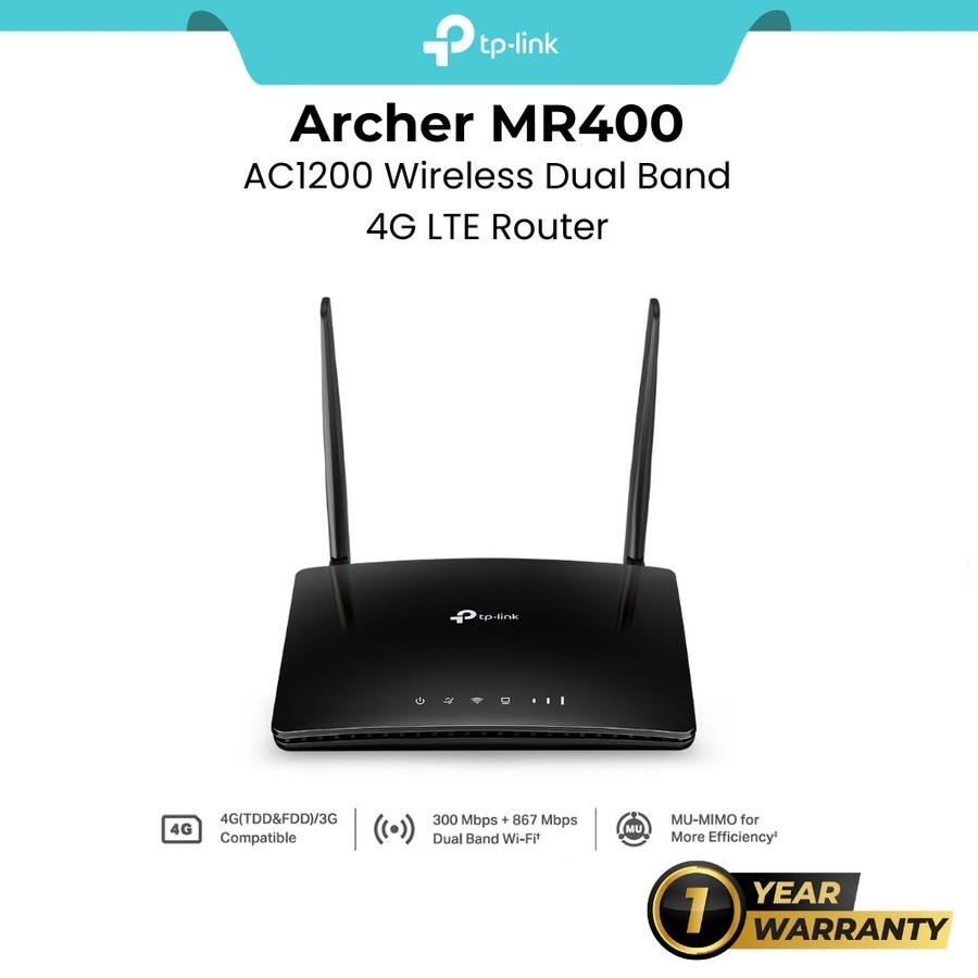 TP-LINK ARCHER MR400 AC1200 WIRELESS DUAL BAND 4G LTE ROUTER