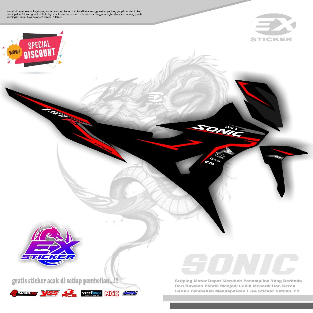 Striping Sonic 150R – Stiker Motor Honda Racing Look Merah Hitam | Kode 01