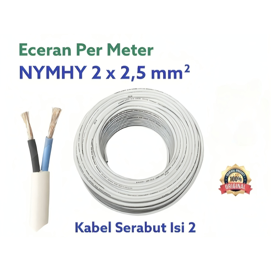 Kabel Eterna NYMHY 2x2,5mm Per Meter / Kabel Eterna Serabut 2x2.5mm Ecer Meteran Kabel Serabut NYMHY