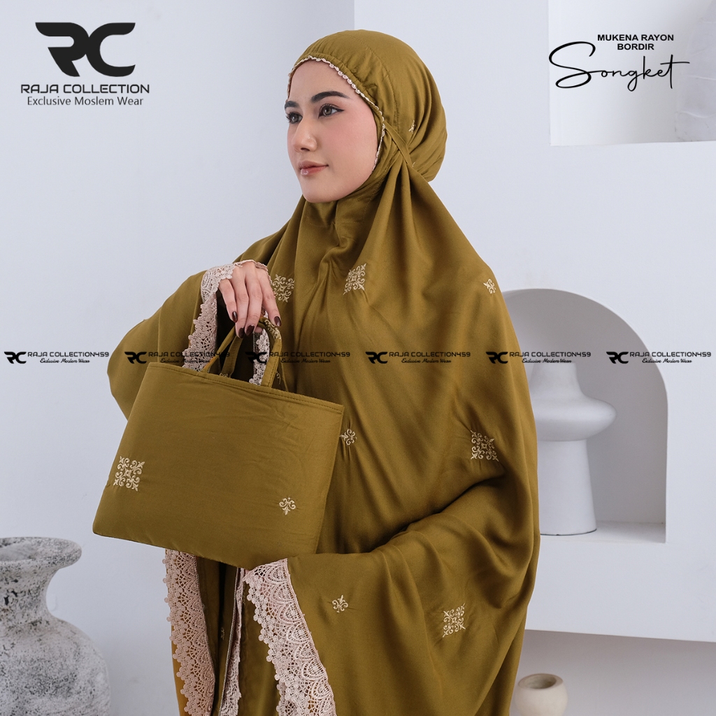 Raja Collection459 - Mukena Dewasa Jumbo Rayon Bordir Songket  ( COD )