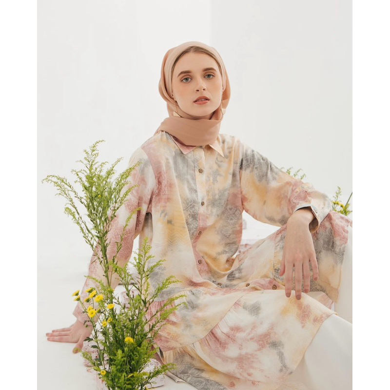 Baju Wanita Tunik Tie Dye Terbaru Atasan Lengan Panjang Katun Rayon Embos Premium LD 110 Cm