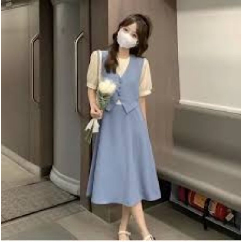 dress korean style biru