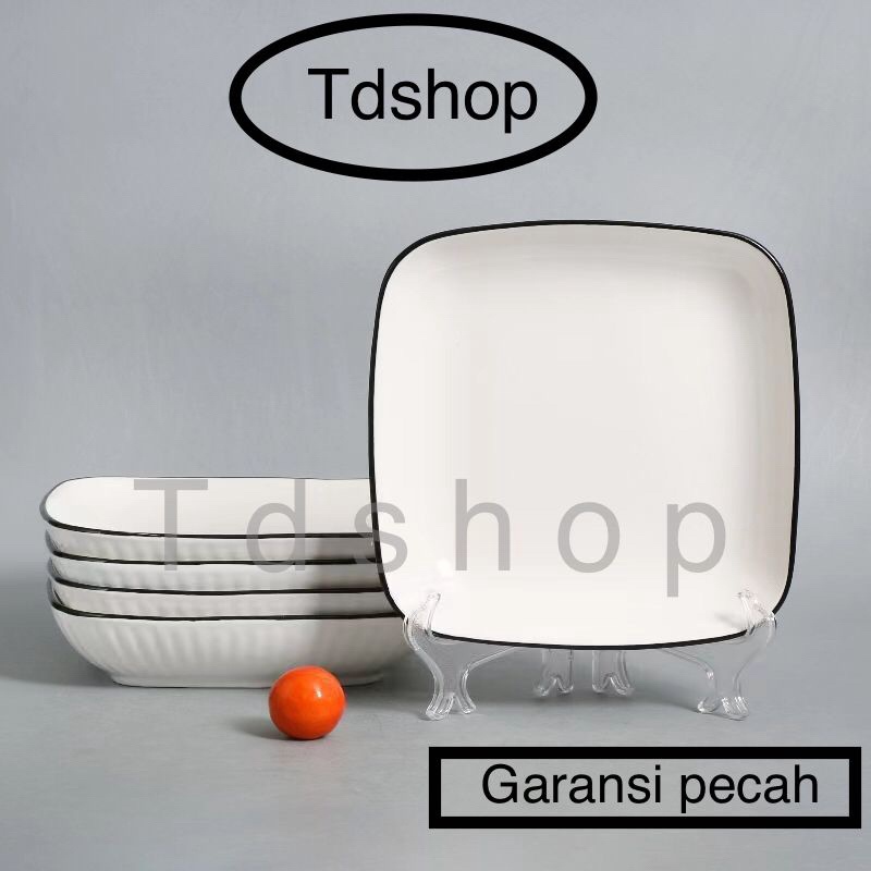 TDSHOP TANITI PIRING KERAMIK MAKAN SAJI 5 SQUARE EMBOSS JEPANG