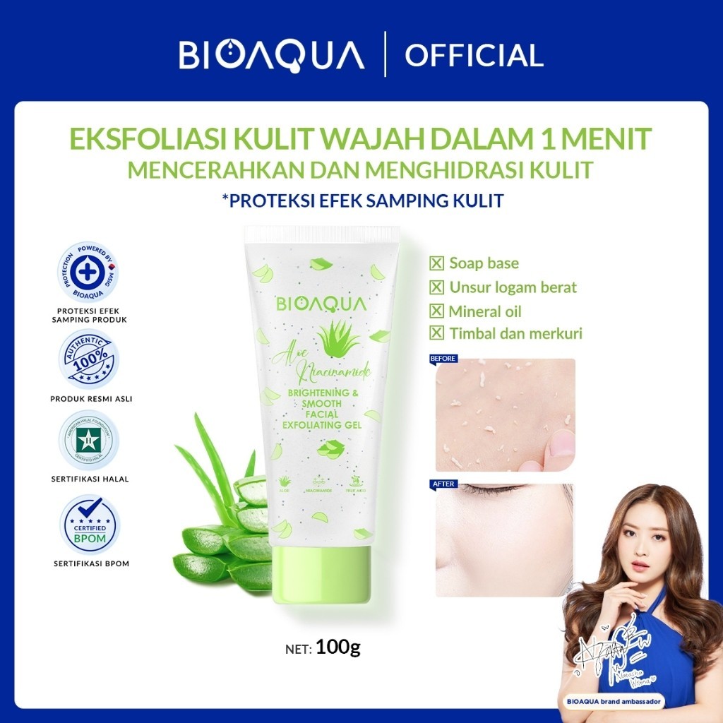 BIOAQUA Peeling Gel Aloevera Eksfoliasi Wajah Peach Scrub Wajah Mencerahkan Wajah Pembersih Komedo