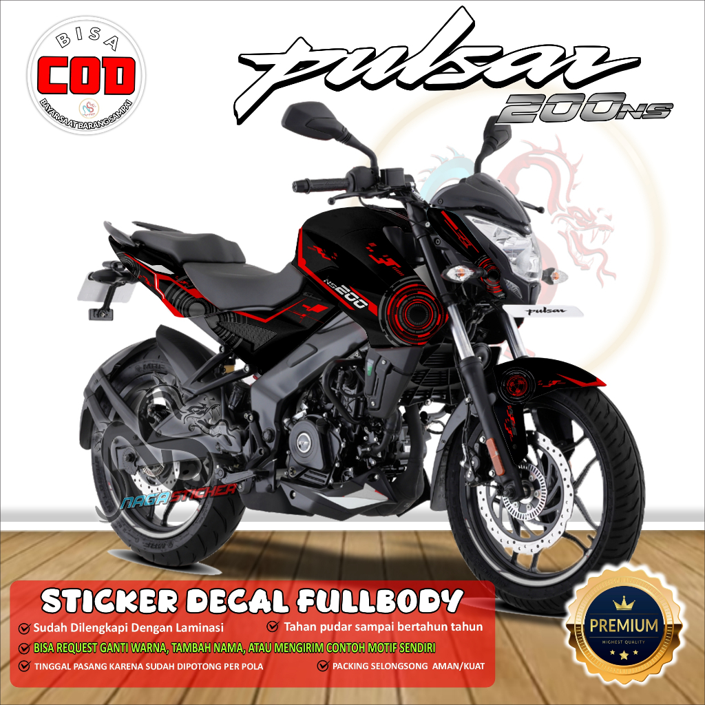 DECAL STICKER STRIPING FULLBODY KAWASAKI PULSAR NS200 VARIASI REDLINE NS120012 DESAIN EBBAS