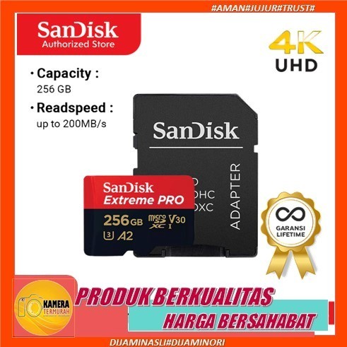 Sandisk Micro SD 256GB CL10 200Mbps Extreme Pro Memory Card 256GB MMC 256GB - Garansi Lifetime