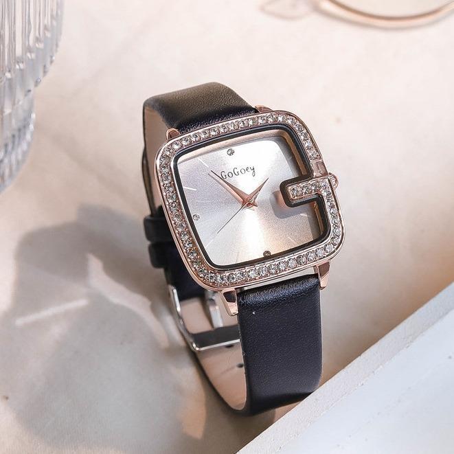 Jam Tangan Wanita Fashion elegan Tali Kulit Premium Kuarsa Import JW55 Dial Besar Dengan Hiasan Diam