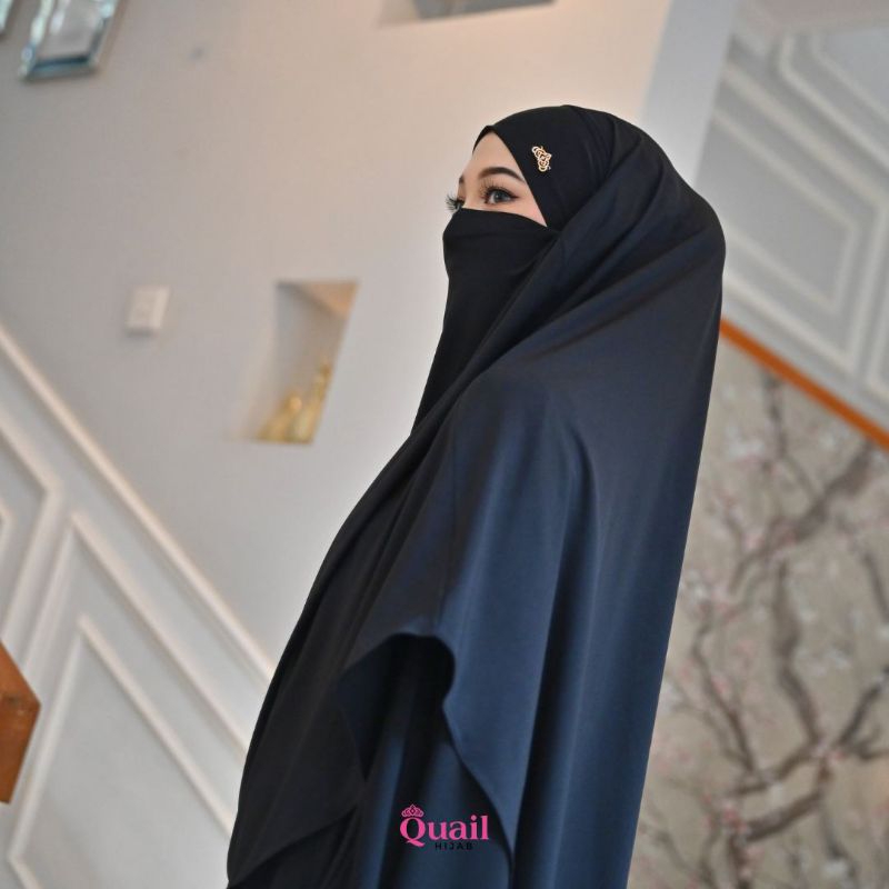 HAZIMA FRENCH KHIMAR INSTAN JUMBO SYARI UNTUK UMROH HAJI WARNA HITAM PUTIH BW BAHAN JERSEY PREMIUM B