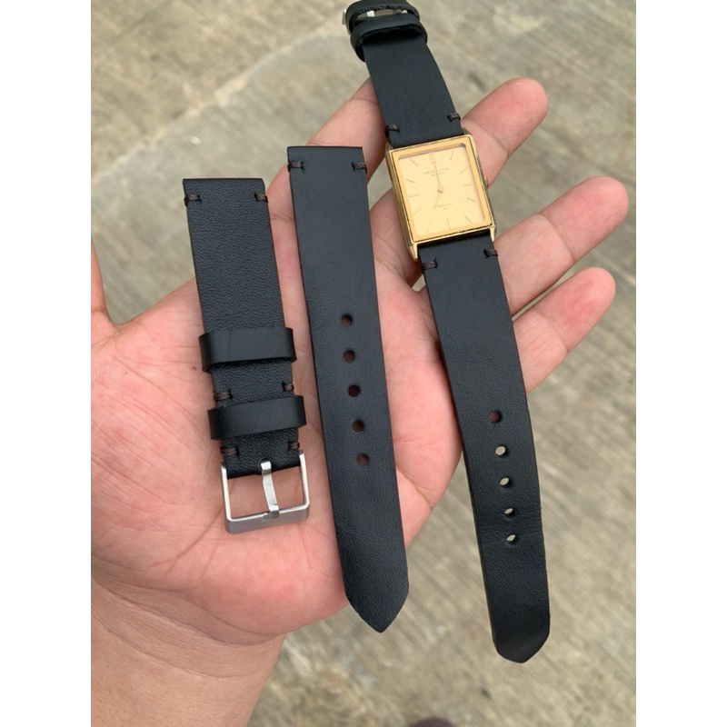 Strap tali jam tangan original kulit sapi asli handmade hitam 20mm