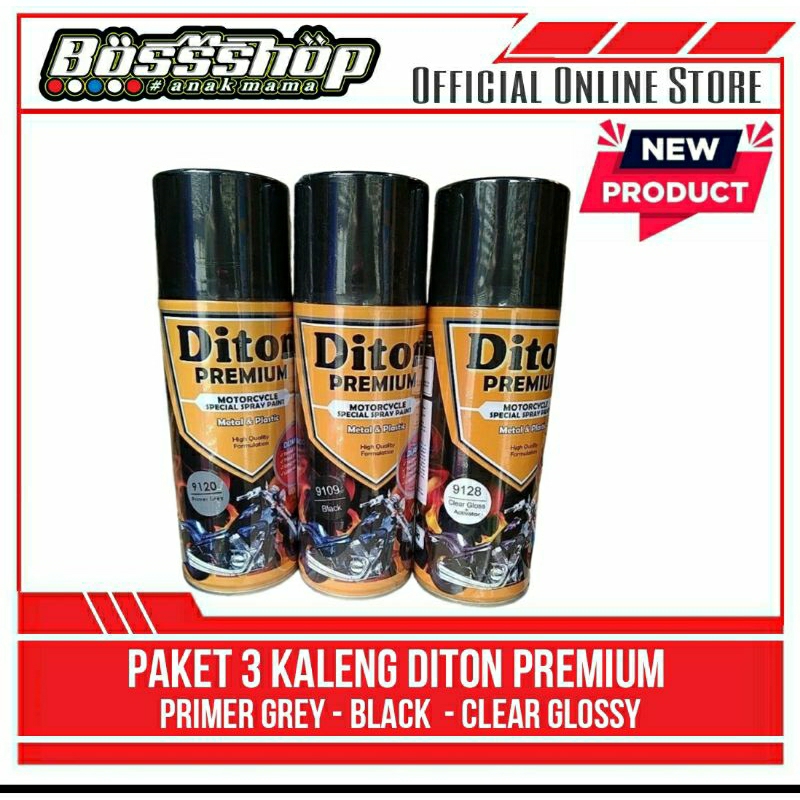 DITON | PAKET DITON PREMIUM 3 KALENG - EPOXY PRIMER GREY + BLACK 9109+ CLEAR GLOSSY