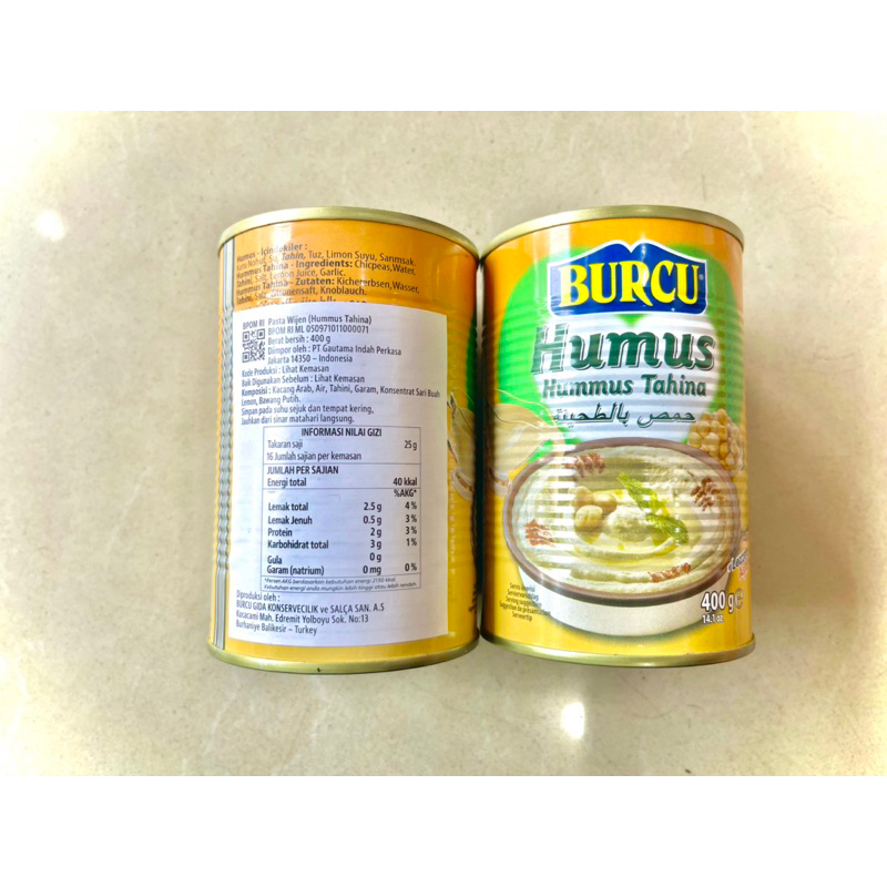 

Burcu Humus Saus Kacang Arab Tahina non tomat 400G Dan Tomat 200G