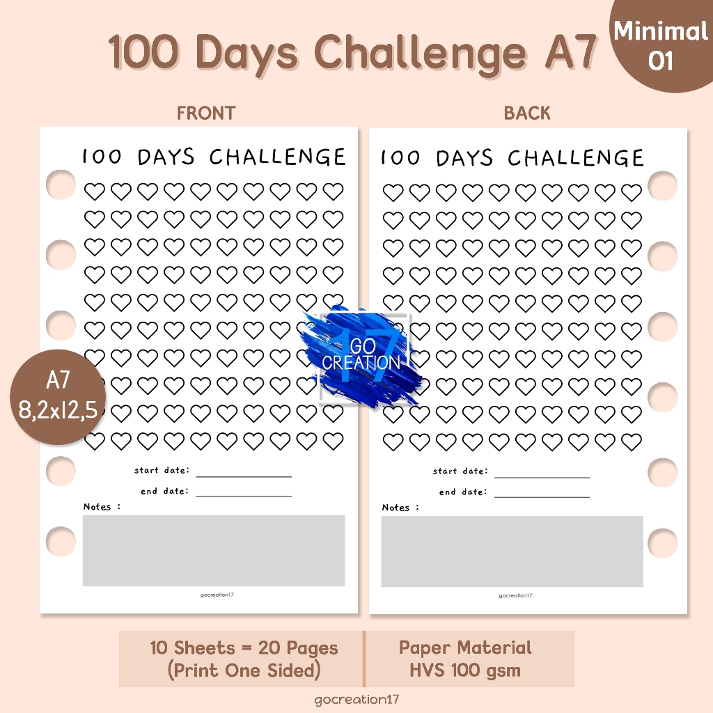 

Buku Planner Refill Kertas Isi Binder 100 Day Challenge Simple Minimalis A7