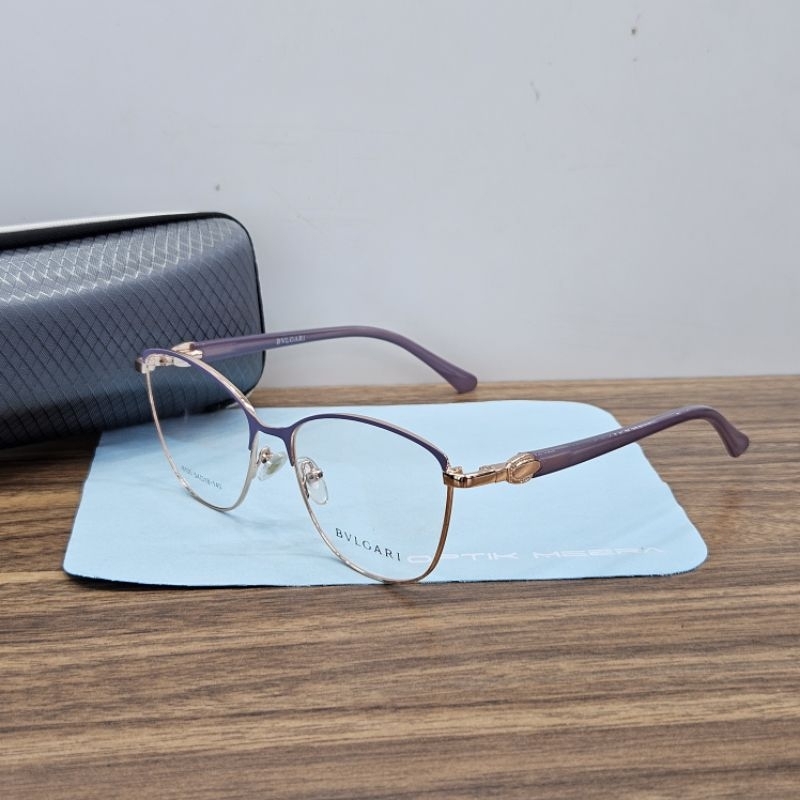 frame kacamata wanita cateye elegan F8135 ungu gold