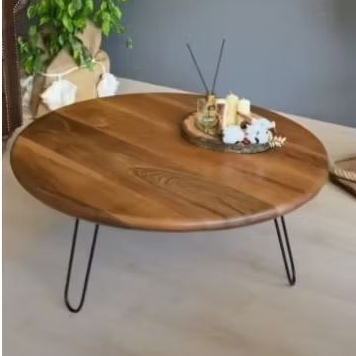Meja Kopi Lesehan Industrial Kaki Besi Hairpin Papan Kayu Jati