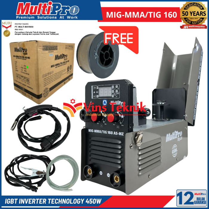 Mesin Las MIG/MMA/TIG 160 Argon CO2 Tanpa Gas Flux CO MULTIPRO MIG-MMA/TIG 160
