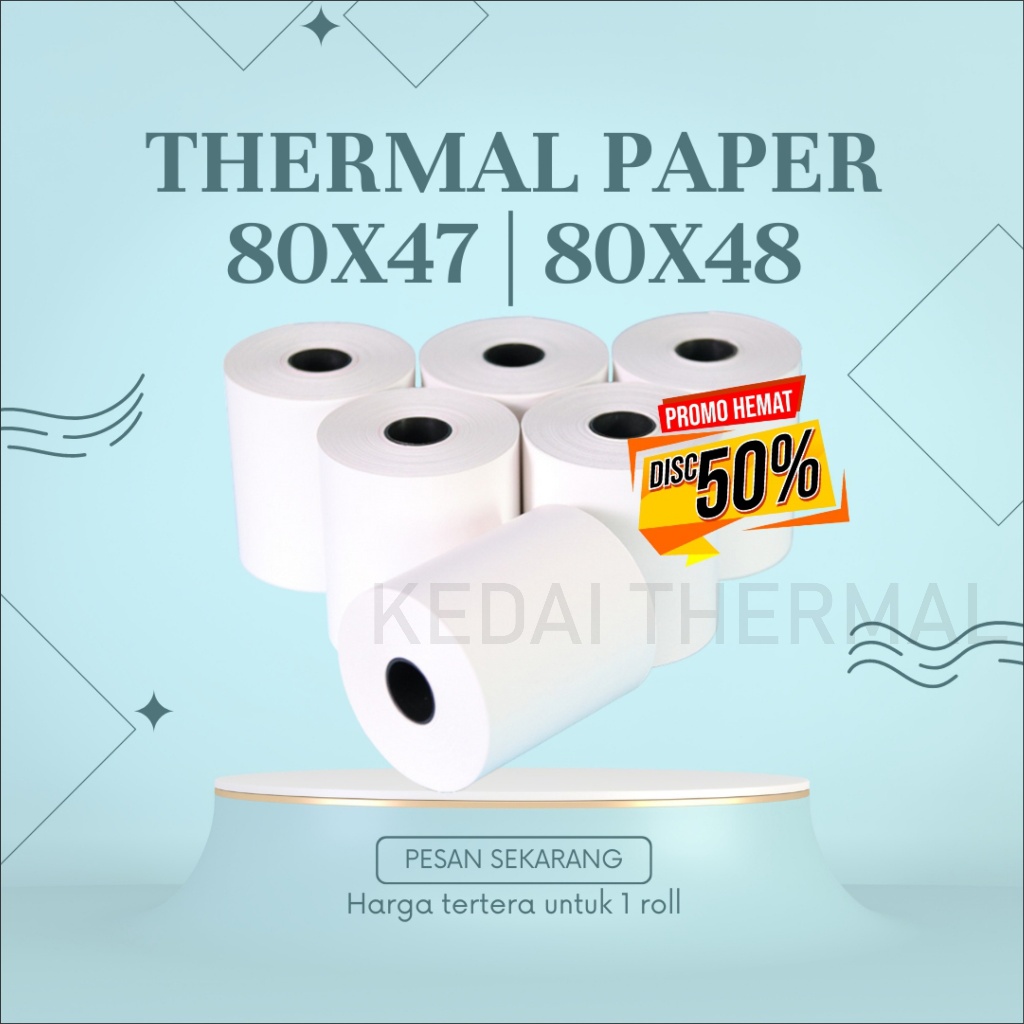 

KERTAS THERMAL STRUK KASIR PAPER ROLL 80X47 / 80X48 TERMAL POS RECEIPT PRINTER 80MM 80X47MM 80X48MM