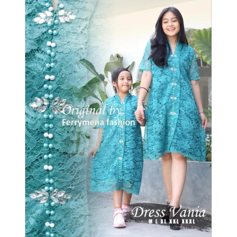 Midi Dress Vania Brokat Pesta Remaja Modern Dress Natal Jumbo Dress Dewasa Dress Anak Perempuan