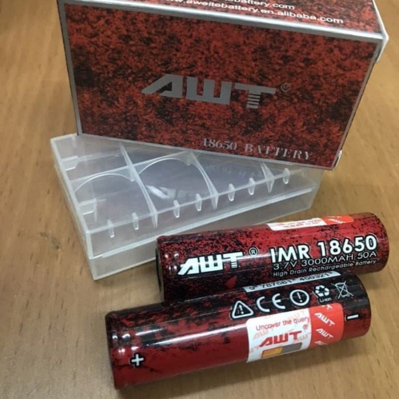 BATERAI AWT RED BLACK 18650 3000MAH 50A 3.7V DS isi 2 jadi udah sepasang