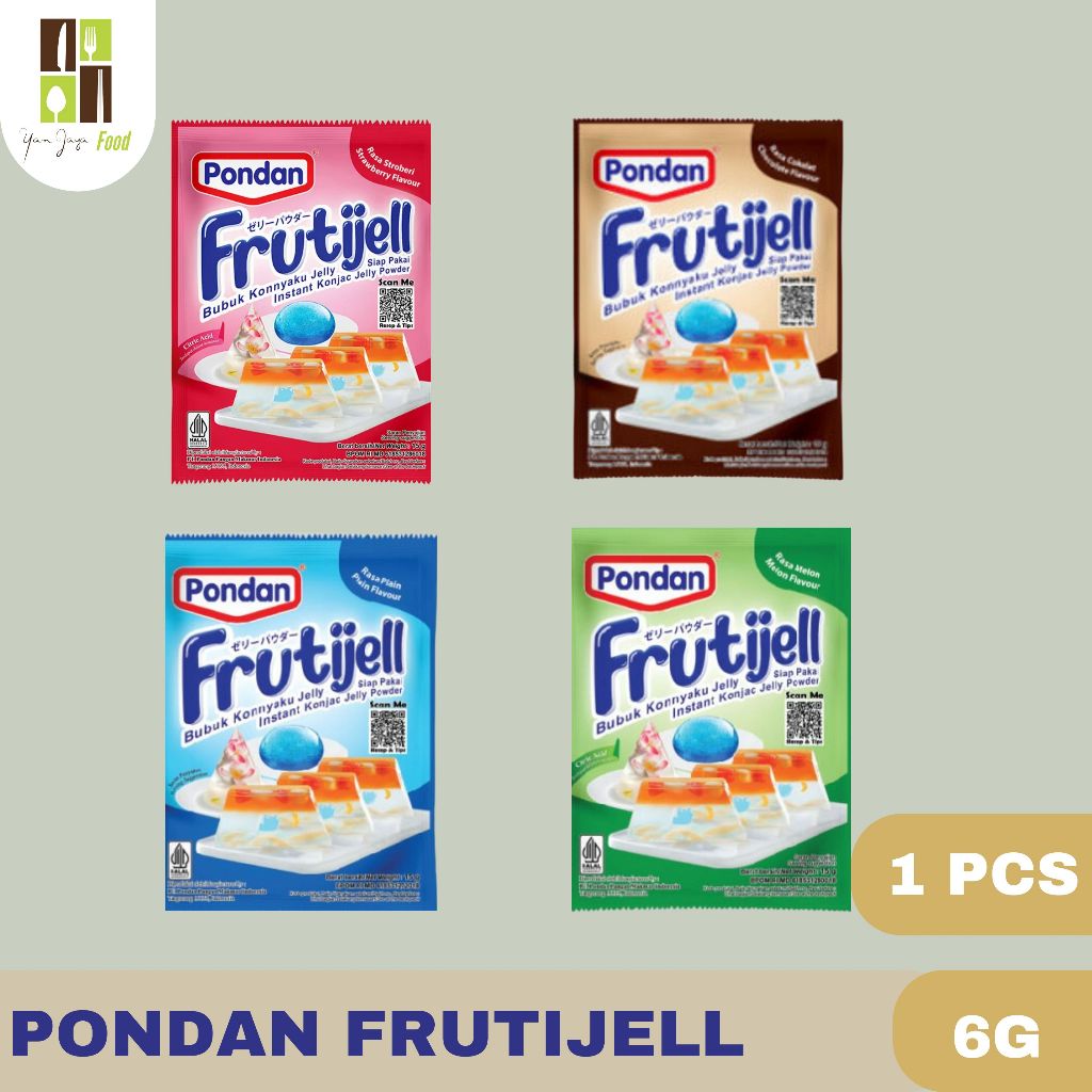 

Pondan Frutijell Konnyaku Jell Jeli Agar-agar Siap Pakai 6G Rasa Plain/Melon/Stroberi/Cokelat 1 PCS