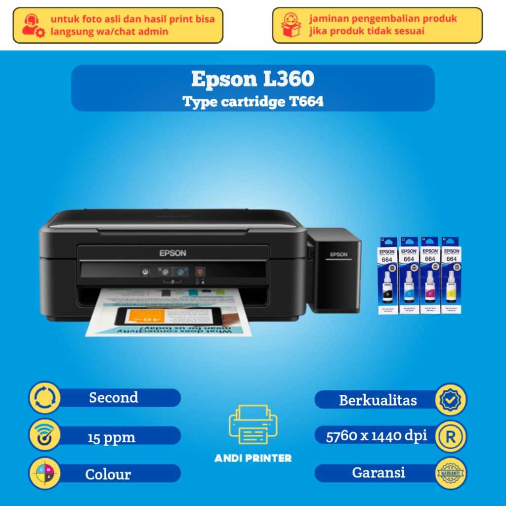 printer epson L360 colour scan, copy (bekas bergaransi) siap pakai