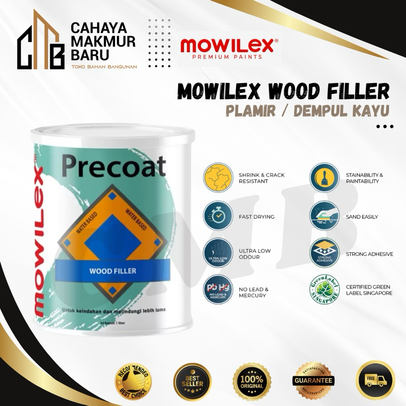 Mowilex Woodstain Wood Filler 1Kg /Plamir Dempul Kayu Mowilex Basis Air/Mowilex Precoat Wood Filler 