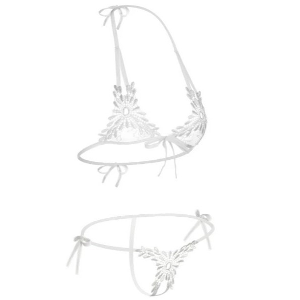 UIY Dezenna Sexy Bra Set Renda Transparan Bikini Open Crotch Low Waist Hot 5B09