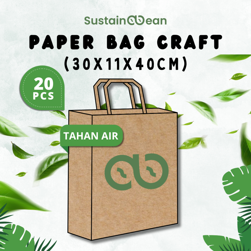 

Paper Bag Sustainabean Tahan Air | Kertas Kraft | Ukuran 30x11x40cm | Isi 20 pcs