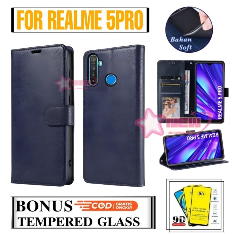 Flip Case Untuk Realme 5 Pro Leather Case Flip Cover Sarung Dompet Kulit Premium Flip Wallet Realme 