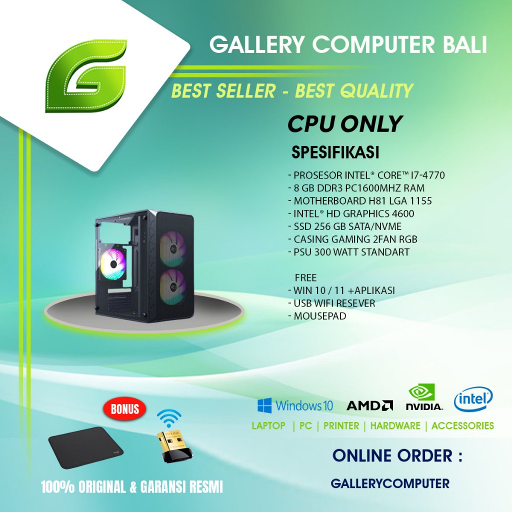 ( cpu only+case 2fan ) komputer pc rakitan intel core i7 4770
