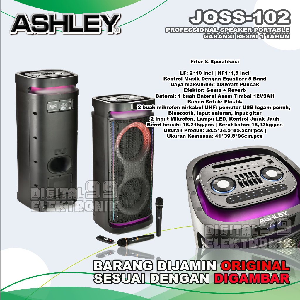 Speaker Portable Meeting 2 x 10 Inch ASHLEY JOSS102 | JOSS-102 Original