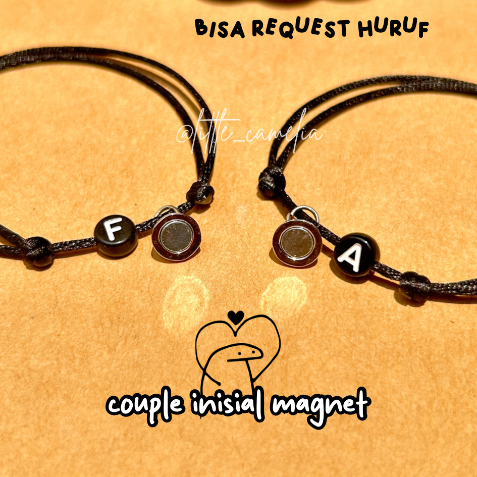 Gelang couple inisial magnet huruf request / Gelang magnet huruf cinta pasangan / gelang custom huru