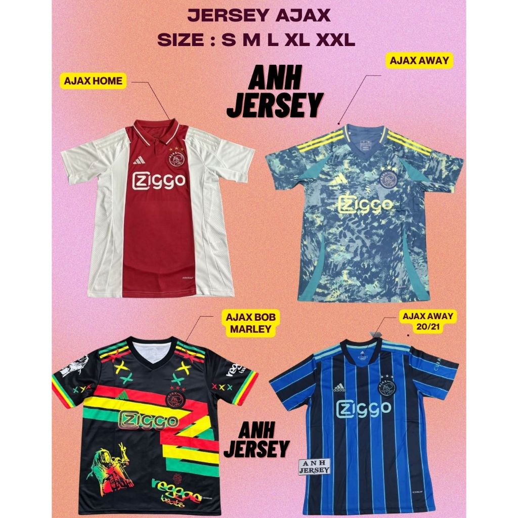 (JERSEY) BAJU BOLA SEPAK BOLA (AJAX) HOME AWAY 3RD TERBARU BOB MARLEY REAGEA/MUSIM 2021 2022 2023 20