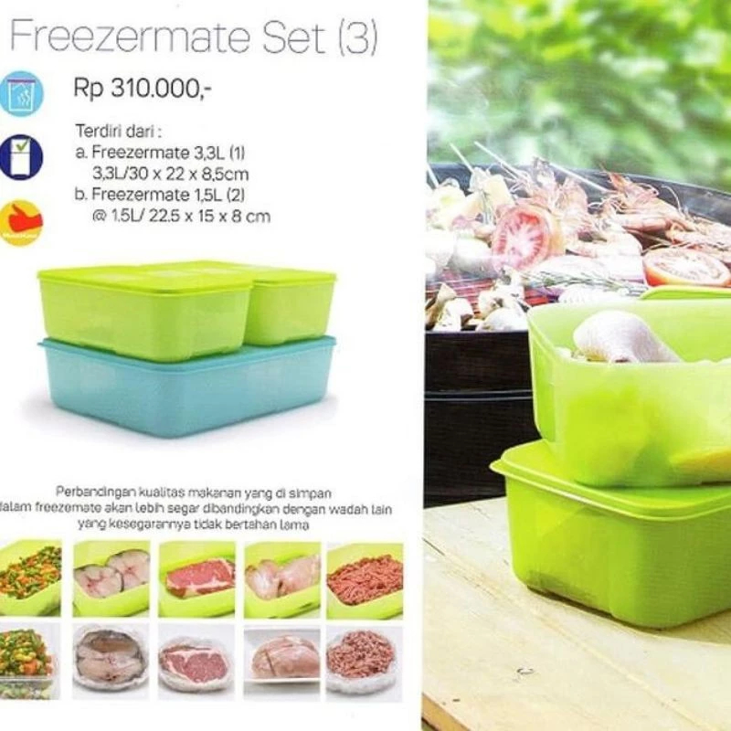 tupperware freezermate set ( 1 set isi 3 ) -wadah penyimpana makanan di freezer kulkas lemari pendin