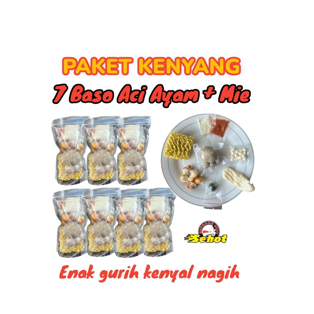 

Paket 7 Bungkus Baso Aci Ayam Suwir JUMBO Plus Mie Instan - Pedas - Food Kuah