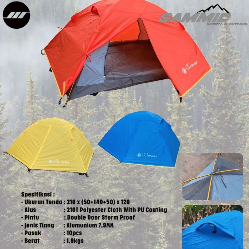Tenda Camping LWY COMPASS 2p -Tenda Alloy Kapasitas 2-3Orang Double Layer - Tenda Camping