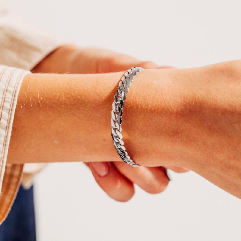 Gelang Titanium Pria Rantai Motif Sisik Naga Warna Silver Anti Karat