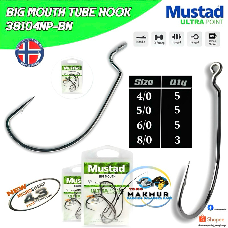 Worm Hook Mustad Big Mouth 38104NP-BN | Micro Sharp 4.3 Point Tecknology | Original