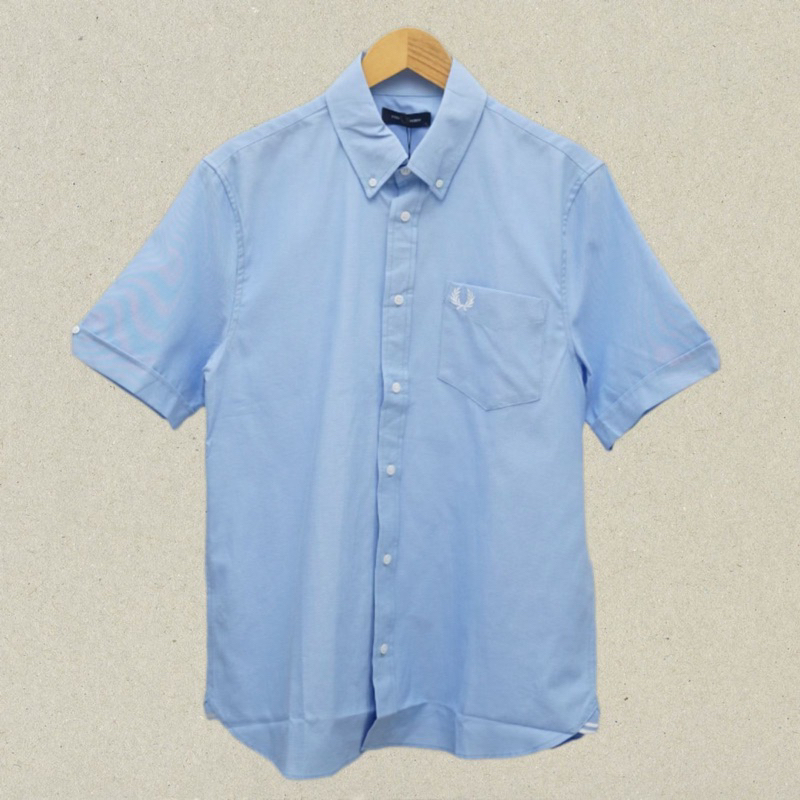 Fred Perry Shirt Short Sleeve In Blue Kemeja Pria dan Wanita Original Branded